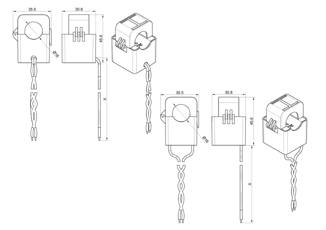 Current Monitoring Sensor Clip on Clamp Type Xh-Sct T16 100A 0.333V Cts UL AC Split Core Current Transformer for Solar Smart Monitoring